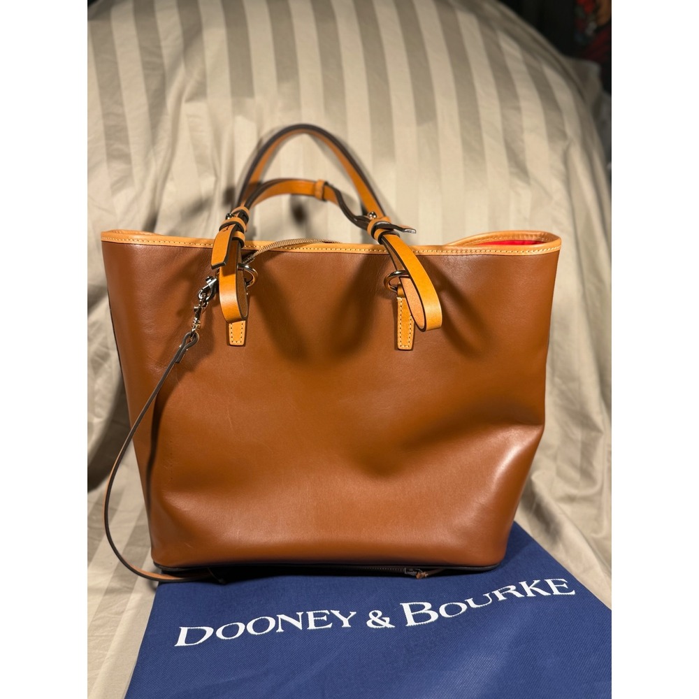 Dooney & Bourke Brown Smooth Leather Tote Bag with Matching Pouch and Dust Bag